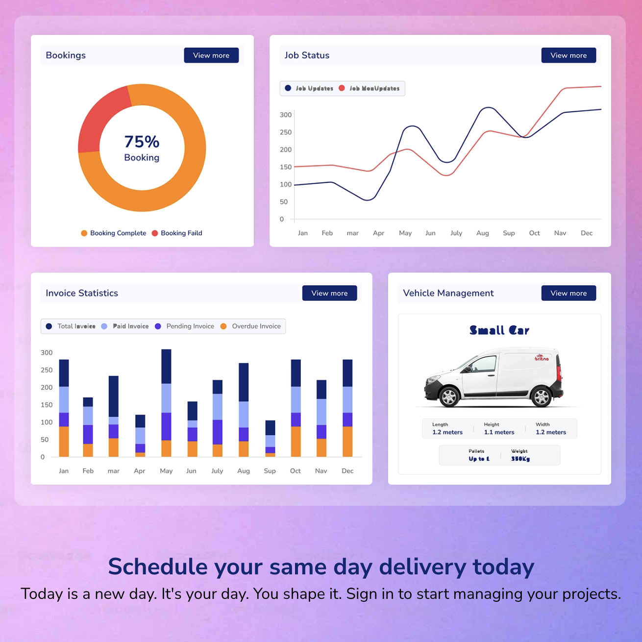 Britna Logistics same-day delivery platform, showing job allocation, driver tracking and automated invoicing